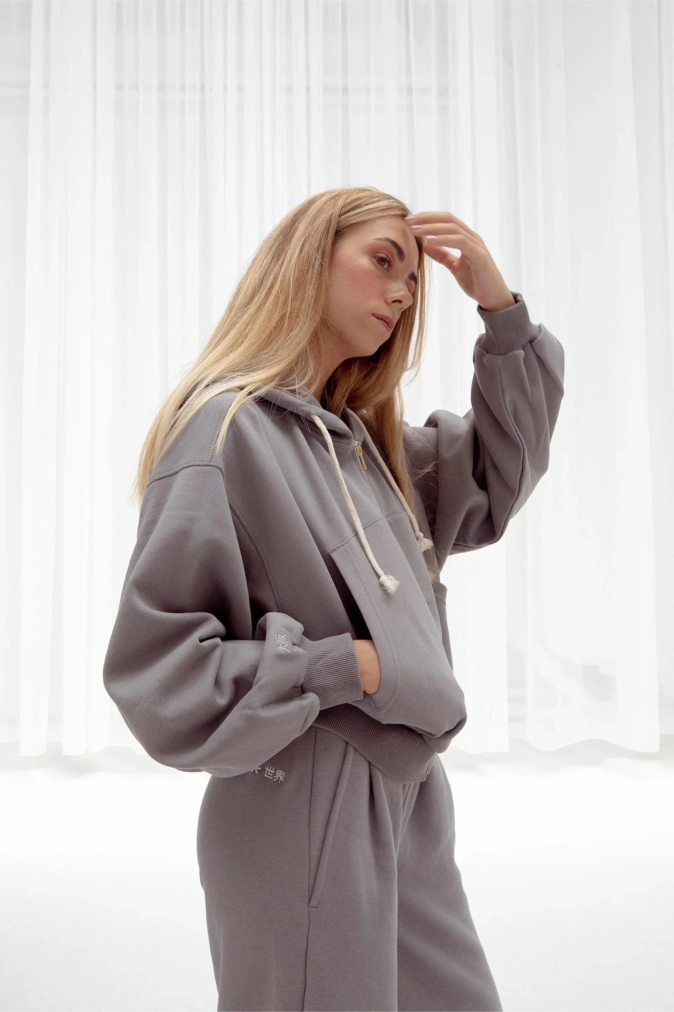 Osaka Women Cropped Full Zip Hoodie | Cloudburst - Image 2